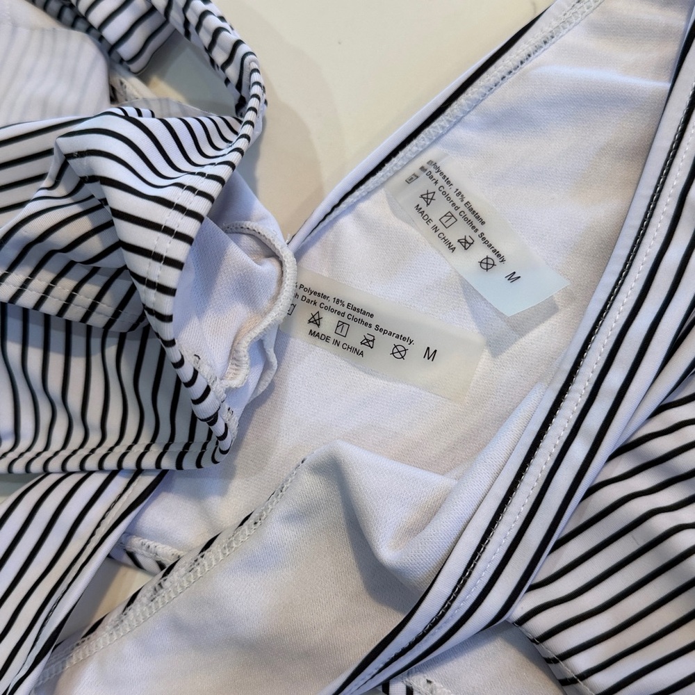 Striped Ruffle Bikini Set - Black & White - Picture 4 of 7
